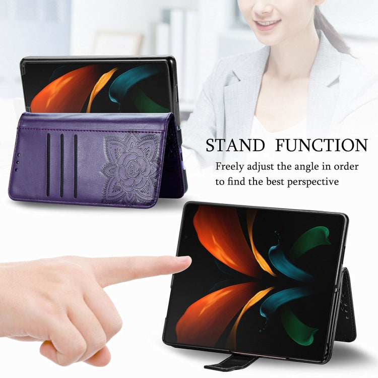 For Samsung Galaxy Z Fold3 Butterfly Love Flowers Embossed Horizontal Flip Leather Case with Holder & Card Slots & Wallet & Lanyard