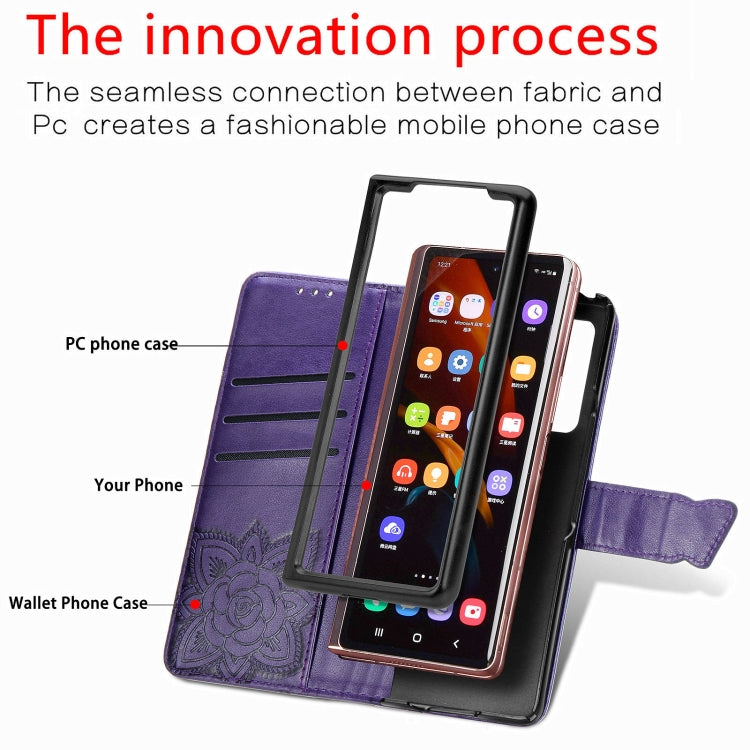 For Samsung Galaxy Z Fold3 Butterfly Love Flowers Embossed Horizontal Flip Leather Case with Holder & Card Slots & Wallet & Lanyard