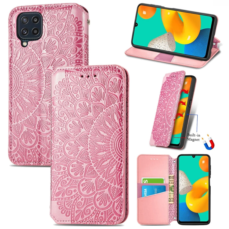 For Galaxy M32 Blooming Mandala Embossed Pattern Magnetic Horizontal Flip Leather Case with Holder & Card Slots & Wallet