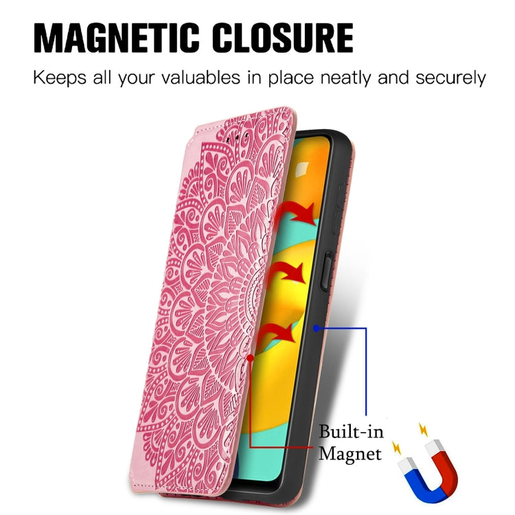 For Galaxy M32 Blooming Mandala Embossed Pattern Magnetic Horizontal Flip Leather Case with Holder & Card Slots & Wallet