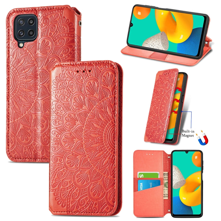 For Galaxy M32 Blooming Mandala Embossed Pattern Magnetic Horizontal Flip Leather Case with Holder & Card Slots & Wallet