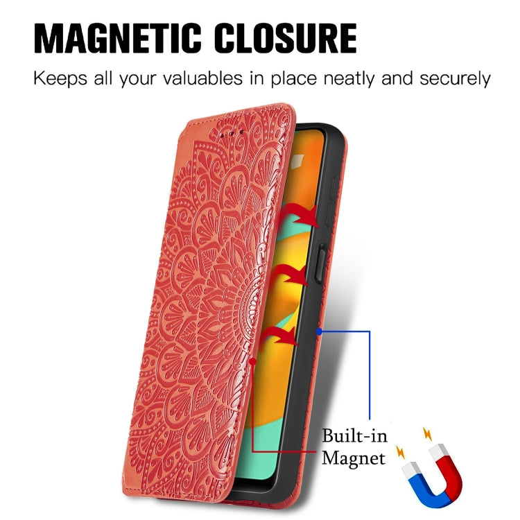 For Galaxy M32 Blooming Mandala Embossed Pattern Magnetic Horizontal Flip Leather Case with Holder & Card Slots & Wallet