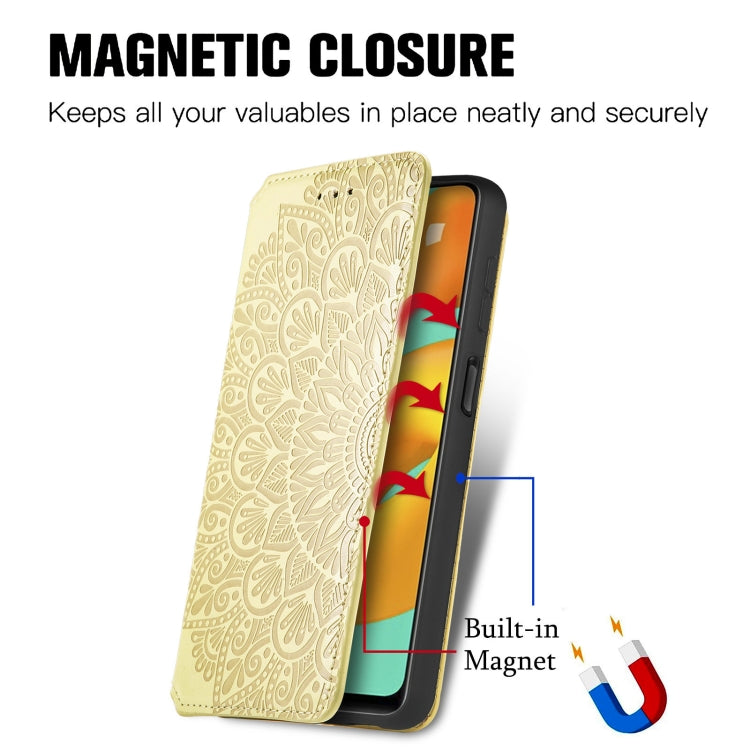 For Galaxy M32 Blooming Mandala Embossed Pattern Magnetic Horizontal Flip Leather Case with Holder & Card Slots & Wallet