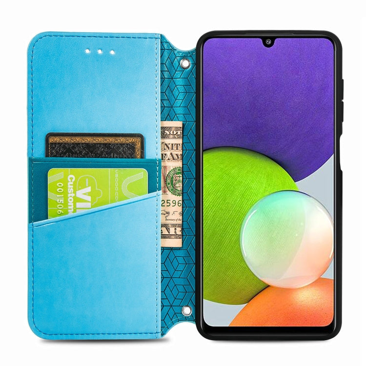 For Galaxy A22 4G Blooming Mandala Embossed Pattern Magnetic Horizontal Flip Leather Case with Holder & Card Slots & Wallet