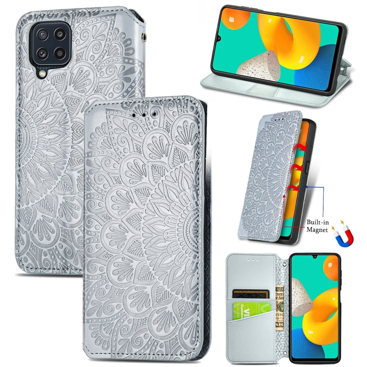 For Galaxy A22 4G Blooming Mandala Embossed Pattern Magnetic Horizontal Flip Leather Case with Holder & Card Slots & Wallet