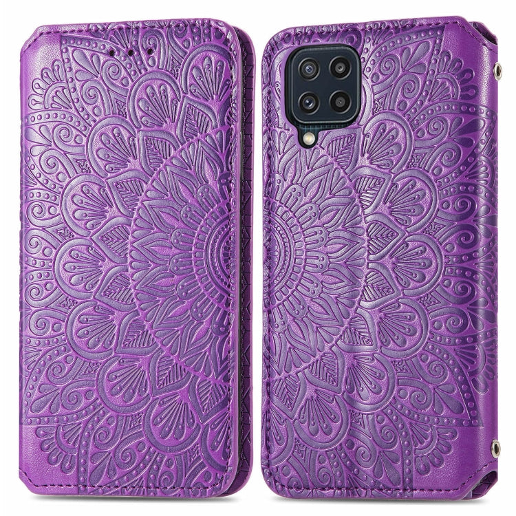 For Galaxy A22 4G Blooming Mandala Embossed Pattern Magnetic Horizontal Flip Leather Case with Holder & Card Slots & Wallet
