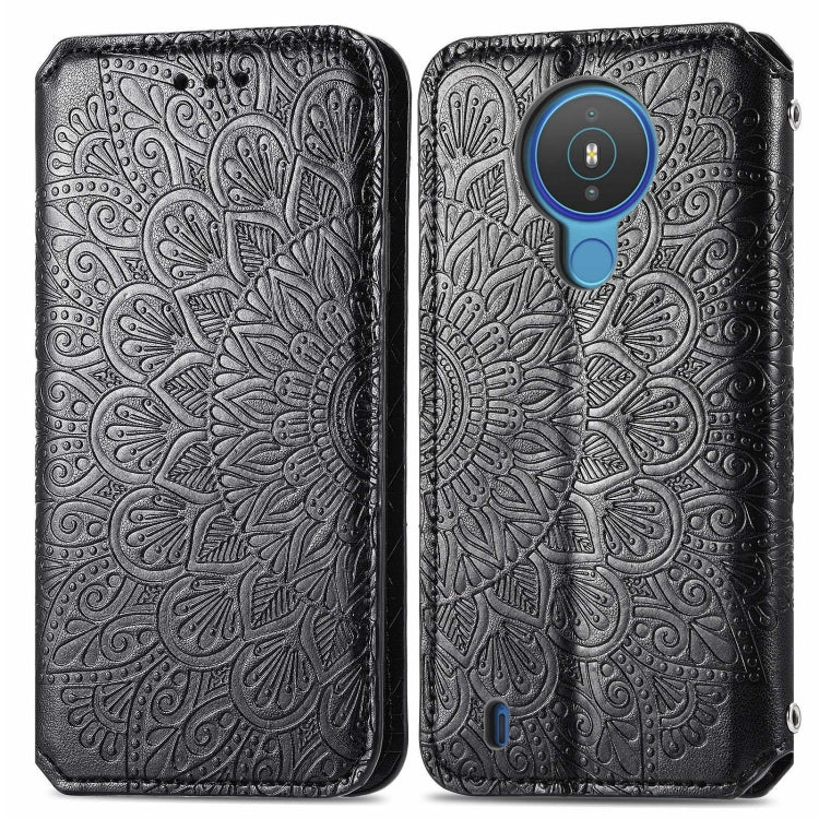 For Nokia 1.4 Blooming Mandala Embossed Pattern Magnetic Horizontal Flip Leather Case with Holder & Card Slots & Wallet