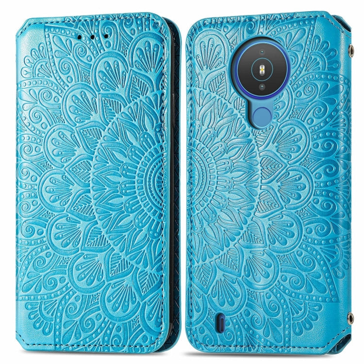 For Nokia 1.4 Blooming Mandala Embossed Pattern Magnetic Horizontal Flip Leather Case with Holder & Card Slots & Wallet