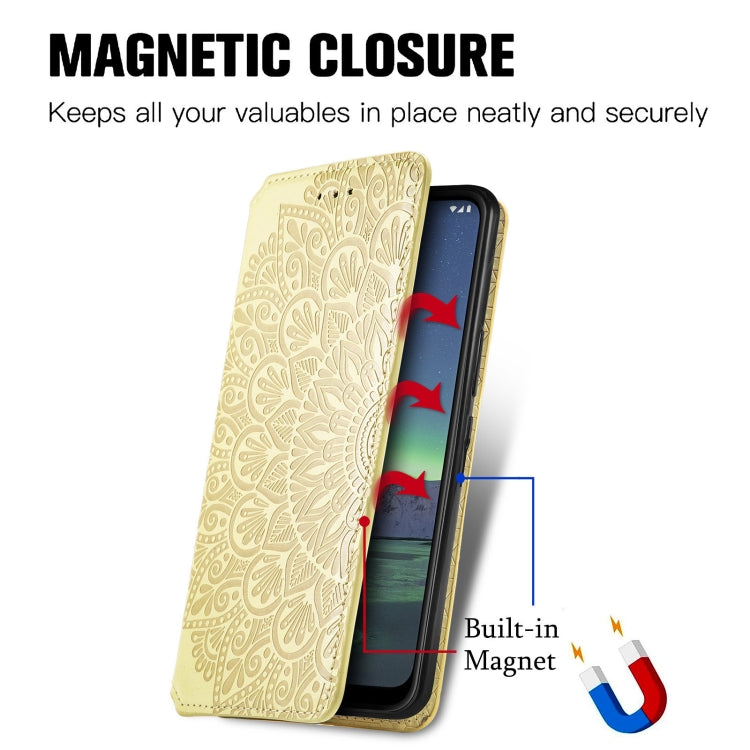 For Nokia 1.4 Blooming Mandala Embossed Pattern Magnetic Horizontal Flip Leather Case with Holder & Card Slots & Wallet