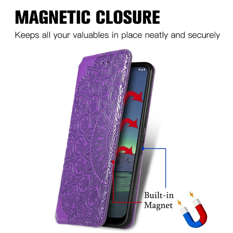 For Nokia 1.4 Blooming Mandala Embossed Pattern Magnetic Horizontal Flip Leather Case with Holder & Card Slots & Wallet