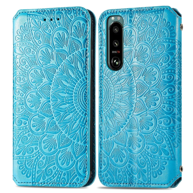 For Sony Xperia 5 III Blooming Mandala Embossed Pattern Magnetic Horizontal Flip Leather Case with Holder & Card Slots & Wallet