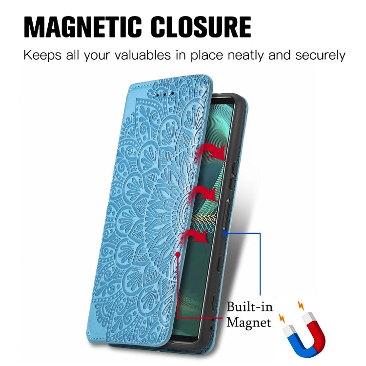 For Sony Xperia 5 III Blooming Mandala Embossed Pattern Magnetic Horizontal Flip Leather Case with Holder & Card Slots & Wallet