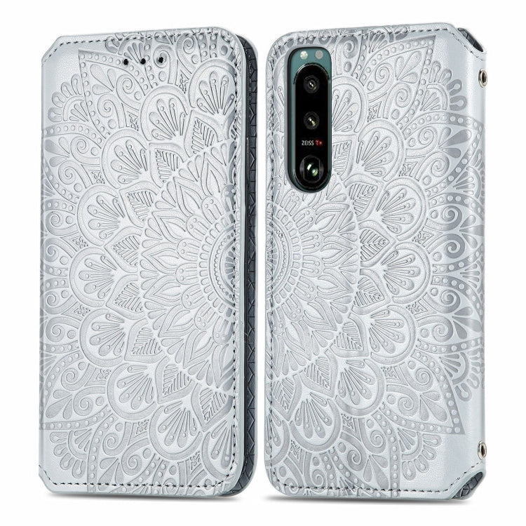 For Sony Xperia 5 III Blooming Mandala Embossed Pattern Magnetic Horizontal Flip Leather Case with Holder & Card Slots & Wallet