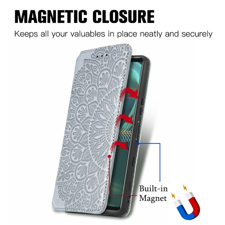 For Sony Xperia 5 III Blooming Mandala Embossed Pattern Magnetic Horizontal Flip Leather Case with Holder & Card Slots & Wallet