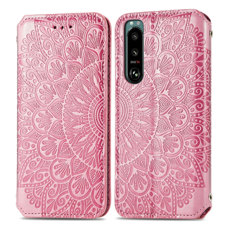 For Sony Xperia 5 III Blooming Mandala Embossed Pattern Magnetic Horizontal Flip Leather Case with Holder & Card Slots & Wallet