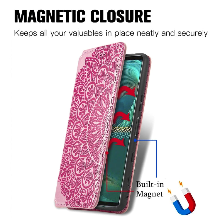 For Sony Xperia 5 III Blooming Mandala Embossed Pattern Magnetic Horizontal Flip Leather Case with Holder & Card Slots & Wallet