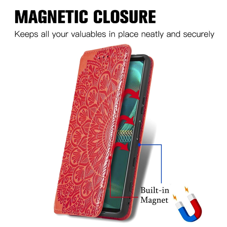 For Sony Xperia 5 III Blooming Mandala Embossed Pattern Magnetic Horizontal Flip Leather Case with Holder & Card Slots & Wallet