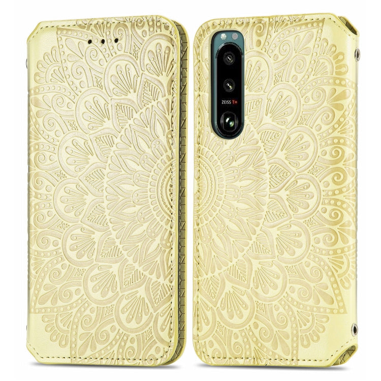For Sony Xperia 5 III Blooming Mandala Embossed Pattern Magnetic Horizontal Flip Leather Case with Holder & Card Slots & Wallet