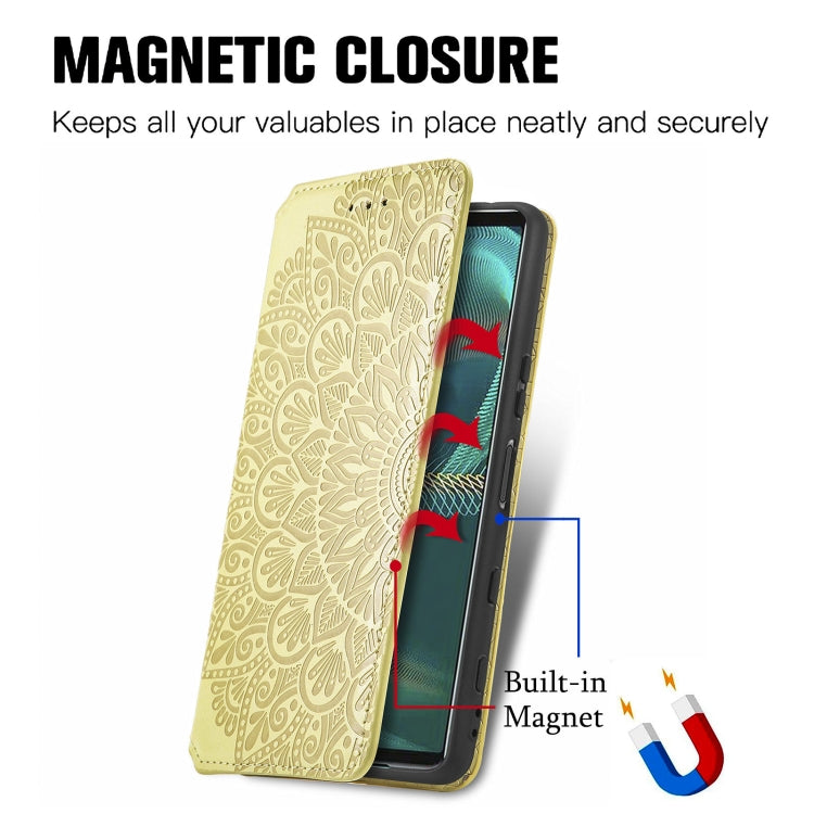 For Sony Xperia 5 III Blooming Mandala Embossed Pattern Magnetic Horizontal Flip Leather Case with Holder & Card Slots & Wallet