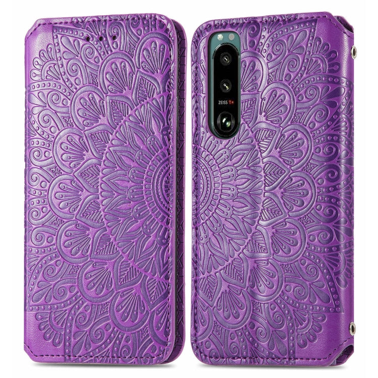 For Sony Xperia 5 III Blooming Mandala Embossed Pattern Magnetic Horizontal Flip Leather Case with Holder & Card Slots & Wallet