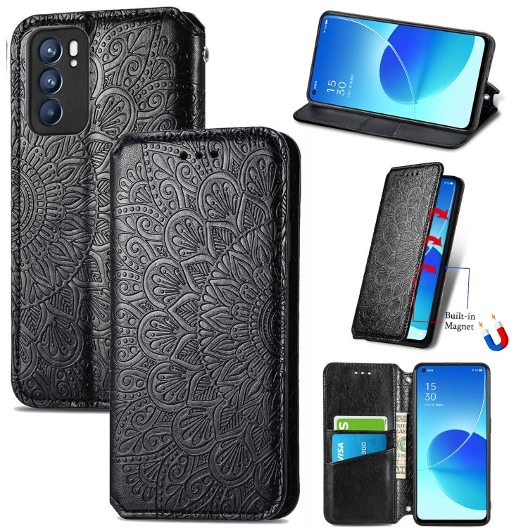 For OPPO Reno6 5G Blooming Mandala Embossed Pattern Magnetic Horizontal Flip Leather Case with Holder & Card Slots & Wallet