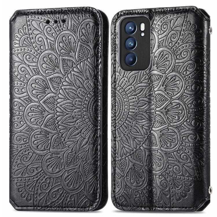 For OPPO Reno6 5G Blooming Mandala Embossed Pattern Magnetic Horizontal Flip Leather Case with Holder & Card Slots & Wallet