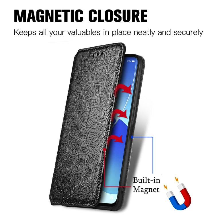 For OPPO Reno6 5G Blooming Mandala Embossed Pattern Magnetic Horizontal Flip Leather Case with Holder & Card Slots & Wallet