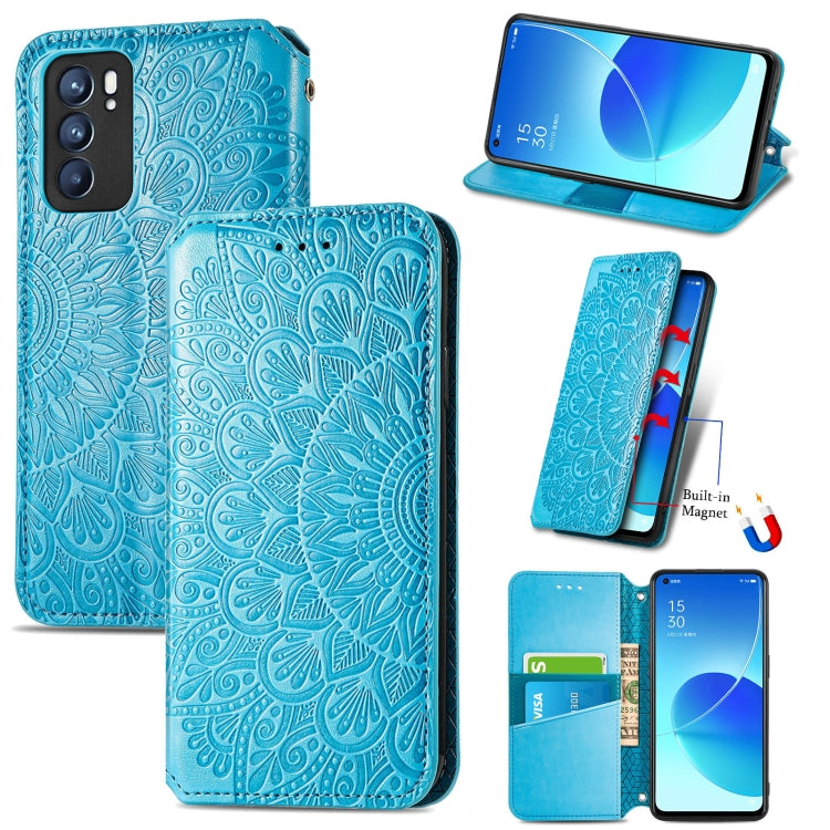 For OPPO Reno6 5G Blooming Mandala Embossed Pattern Magnetic Horizontal Flip Leather Case with Holder & Card Slots & Wallet