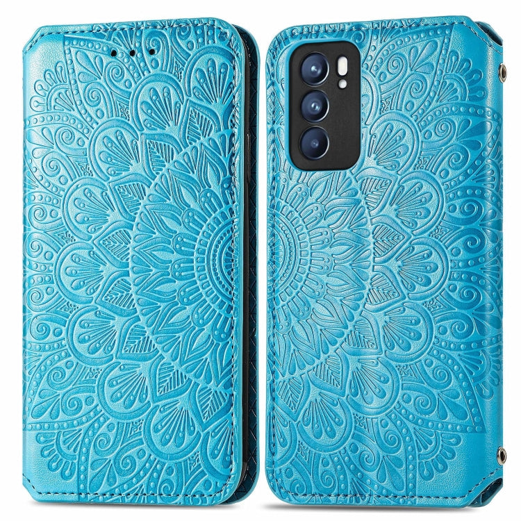 For OPPO Reno6 5G Blooming Mandala Embossed Pattern Magnetic Horizontal Flip Leather Case with Holder & Card Slots & Wallet