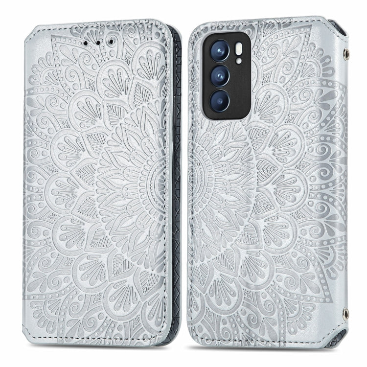 For OPPO Reno6 5G Blooming Mandala Embossed Pattern Magnetic Horizontal Flip Leather Case with Holder & Card Slots & Wallet