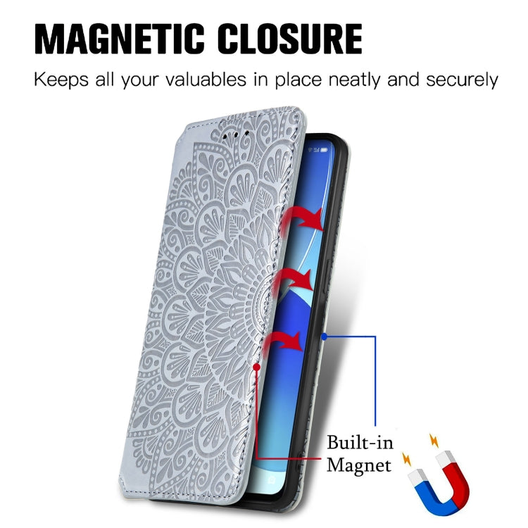 For OPPO Reno6 5G Blooming Mandala Embossed Pattern Magnetic Horizontal Flip Leather Case with Holder & Card Slots & Wallet