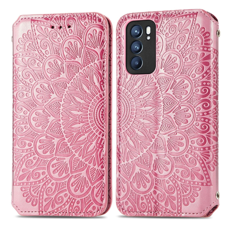 For OPPO Reno6 5G Blooming Mandala Embossed Pattern Magnetic Horizontal Flip Leather Case with Holder & Card Slots & Wallet