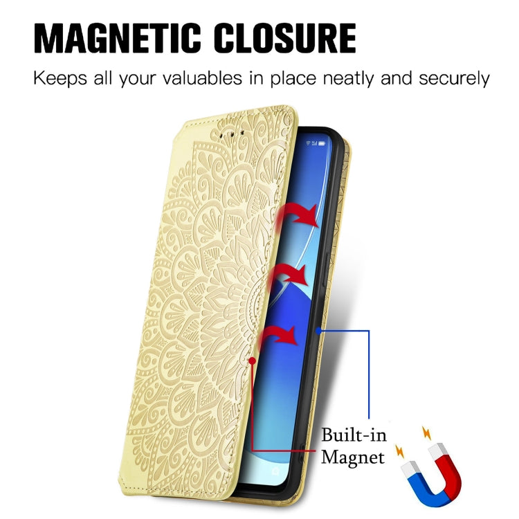 For OPPO Reno6 5G Blooming Mandala Embossed Pattern Magnetic Horizontal Flip Leather Case with Holder & Card Slots & Wallet