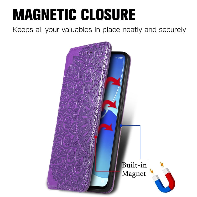 For OPPO Reno6 5G Blooming Mandala Embossed Pattern Magnetic Horizontal Flip Leather Case with Holder & Card Slots & Wallet