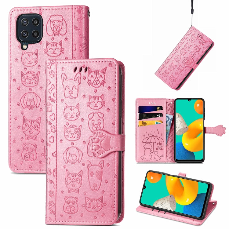 For Gaxlay M32 Cute Cat and Dog Embossed Horizontal Flip Leather Case with Holder & Card Slots & Wallet & Lanyard