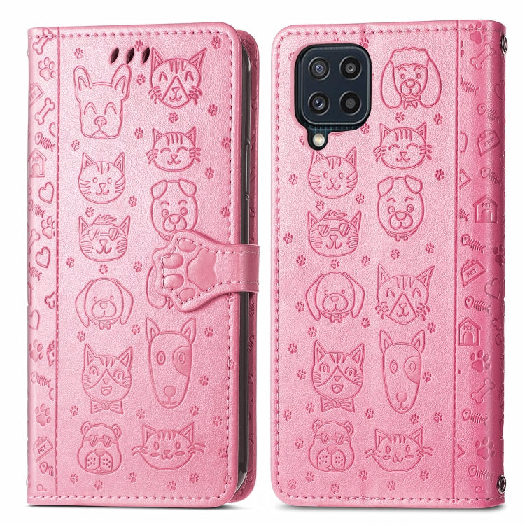 For Gaxlay M32 Cute Cat and Dog Embossed Horizontal Flip Leather Case with Holder & Card Slots & Wallet & Lanyard