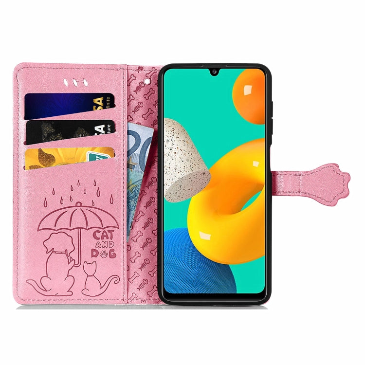 For Gaxlay M32 Cute Cat and Dog Embossed Horizontal Flip Leather Case with Holder & Card Slots & Wallet & Lanyard