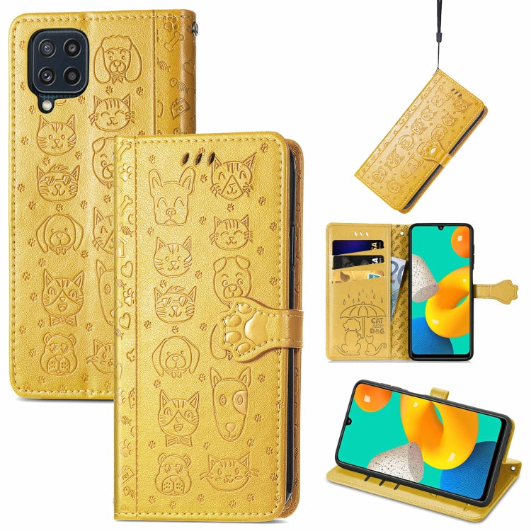 For Gaxlay M32 Cute Cat and Dog Embossed Horizontal Flip Leather Case with Holder & Card Slots & Wallet & Lanyard