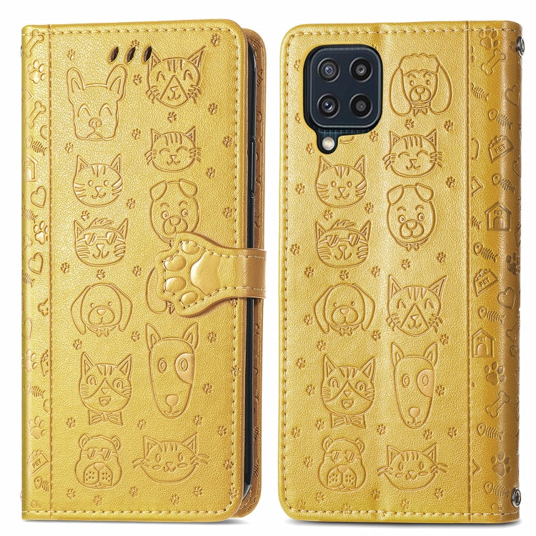 For Gaxlay M32 Cute Cat and Dog Embossed Horizontal Flip Leather Case with Holder & Card Slots & Wallet & Lanyard