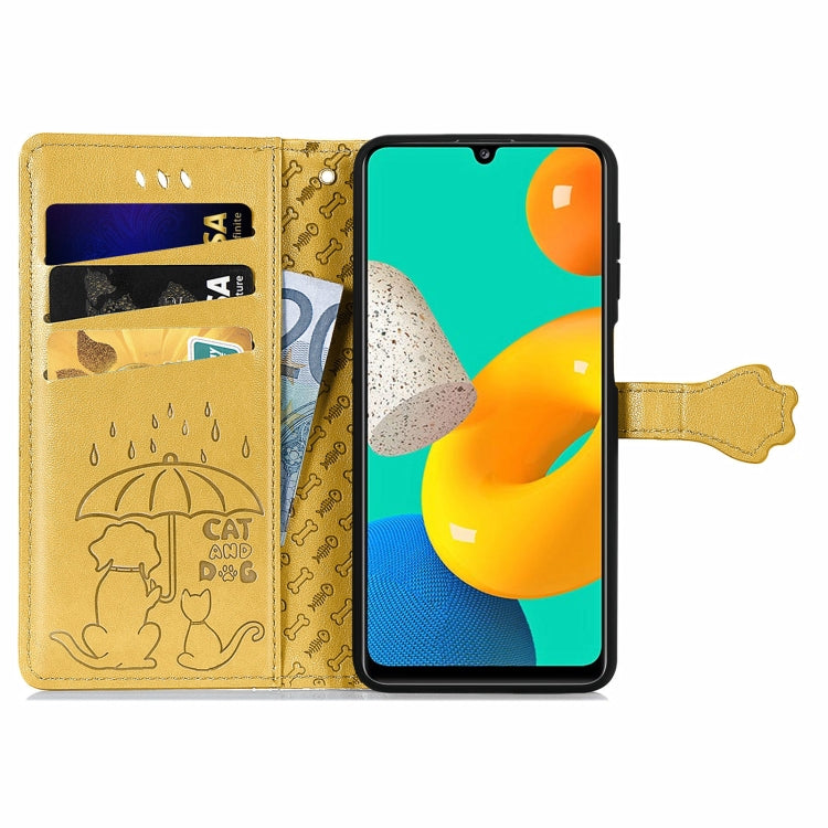 For Gaxlay M32 Cute Cat and Dog Embossed Horizontal Flip Leather Case with Holder & Card Slots & Wallet & Lanyard
