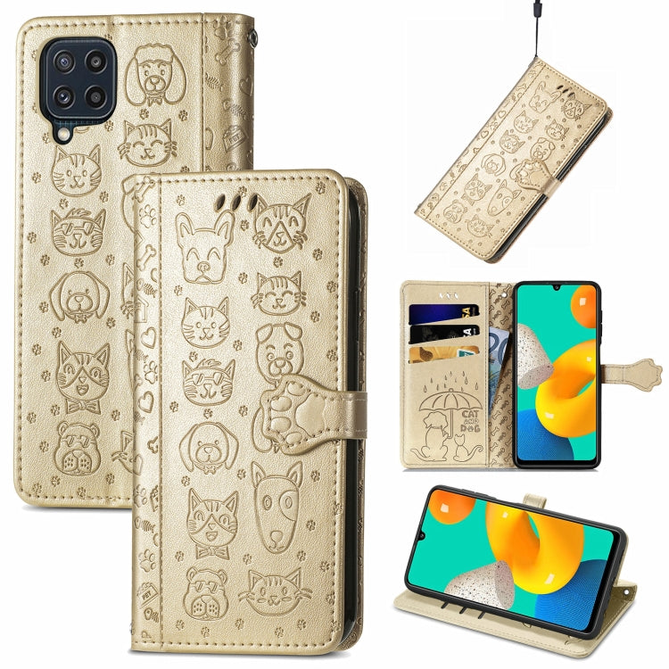 For Gaxlay M32 Cute Cat and Dog Embossed Horizontal Flip Leather Case with Holder & Card Slots & Wallet & Lanyard
