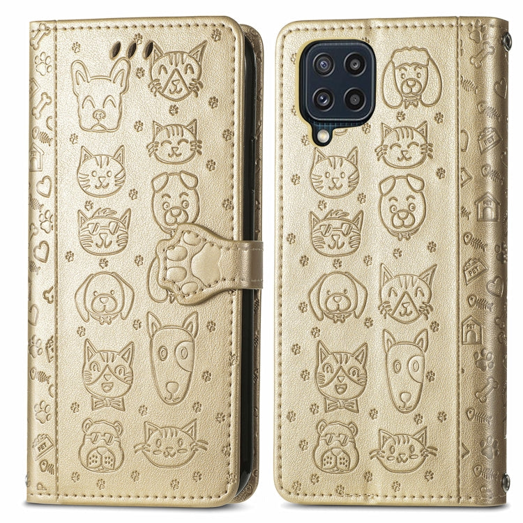 For Gaxlay M32 Cute Cat and Dog Embossed Horizontal Flip Leather Case with Holder & Card Slots & Wallet & Lanyard
