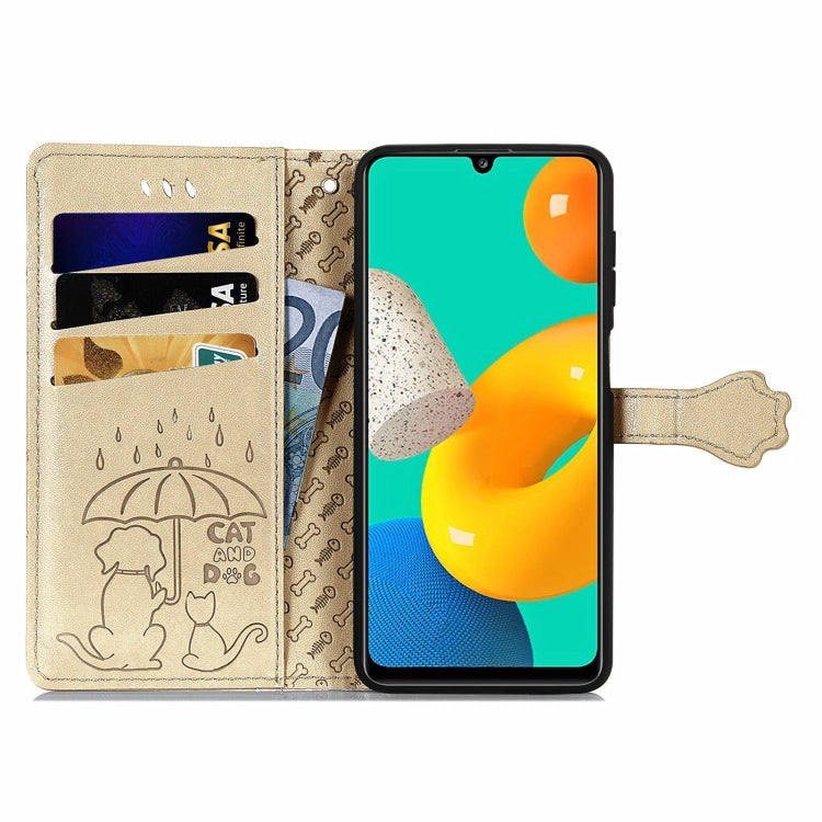 For Gaxlay M32 Cute Cat and Dog Embossed Horizontal Flip Leather Case with Holder & Card Slots & Wallet & Lanyard