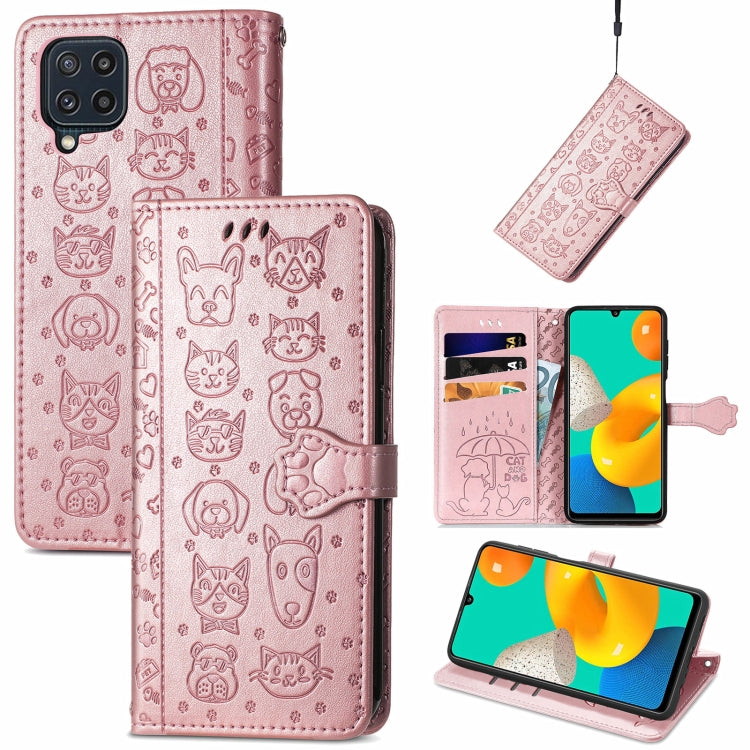 For Gaxlay M32 Cute Cat and Dog Embossed Horizontal Flip Leather Case with Holder & Card Slots & Wallet & Lanyard