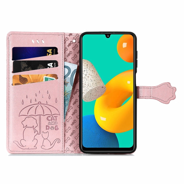 For Gaxlay M32 Cute Cat and Dog Embossed Horizontal Flip Leather Case with Holder & Card Slots & Wallet & Lanyard