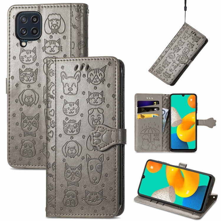 For Gaxlay M32 Cute Cat and Dog Embossed Horizontal Flip Leather Case with Holder & Card Slots & Wallet & Lanyard