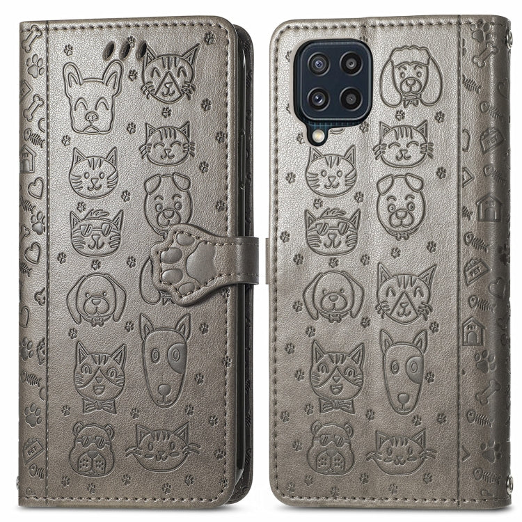 For Gaxlay M32 Cute Cat and Dog Embossed Horizontal Flip Leather Case with Holder & Card Slots & Wallet & Lanyard