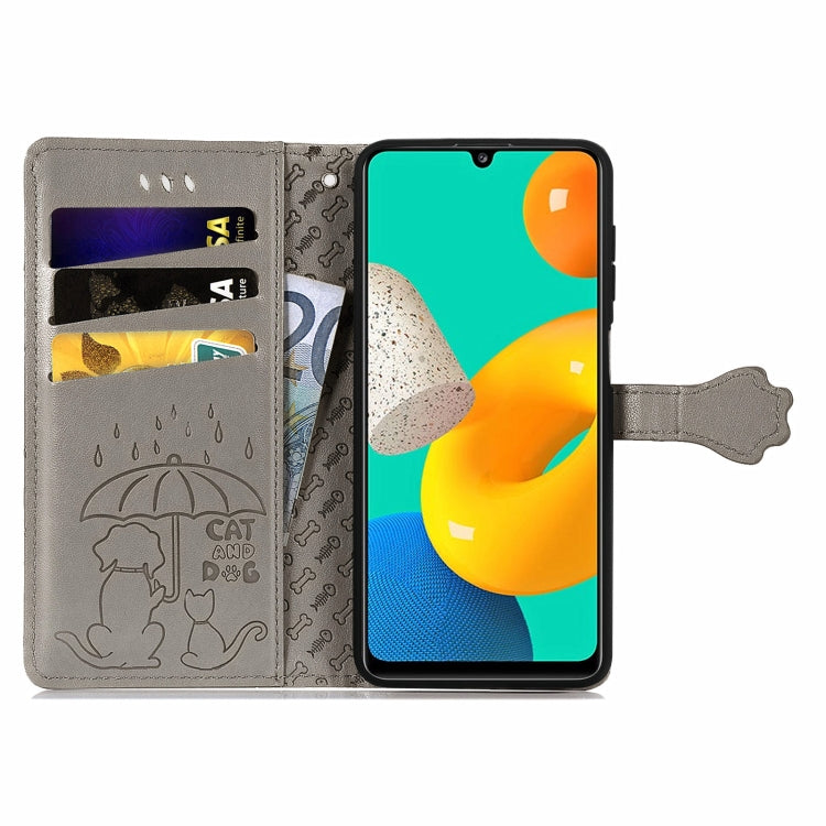 For Gaxlay M32 Cute Cat and Dog Embossed Horizontal Flip Leather Case with Holder & Card Slots & Wallet & Lanyard
