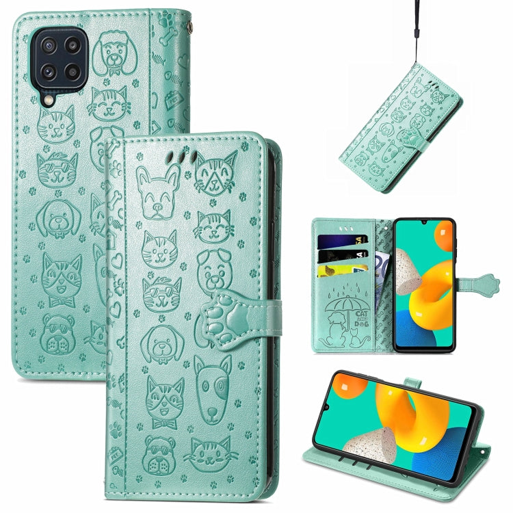 For Gaxlay M32 Cute Cat and Dog Embossed Horizontal Flip Leather Case with Holder & Card Slots & Wallet & Lanyard