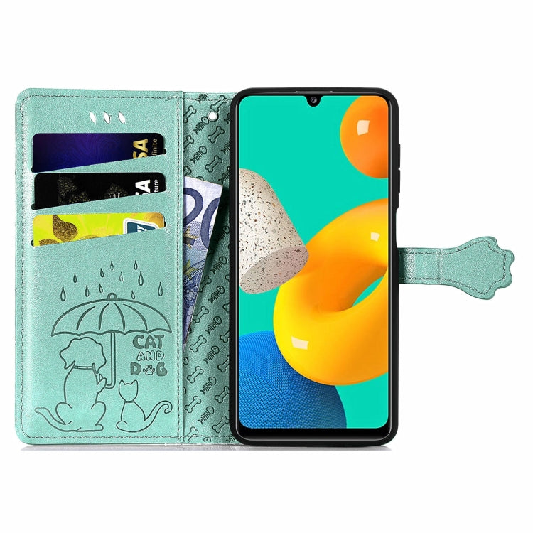 For Gaxlay M32 Cute Cat and Dog Embossed Horizontal Flip Leather Case with Holder & Card Slots & Wallet & Lanyard